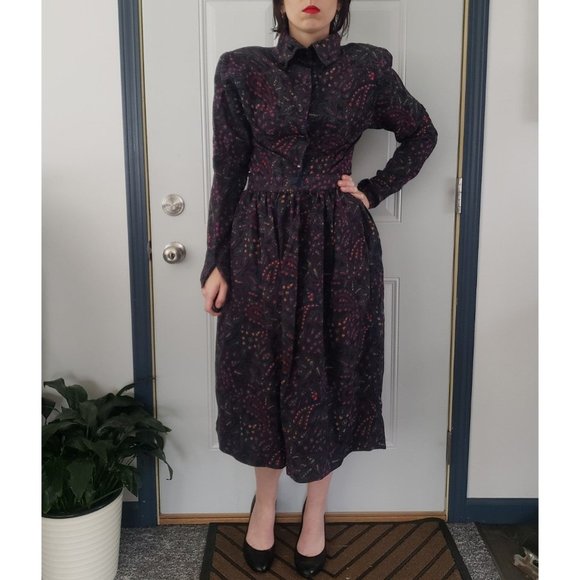 80s Silk and Wool Blend Paisley and Floral Skirt Set - Picture 1 of 7